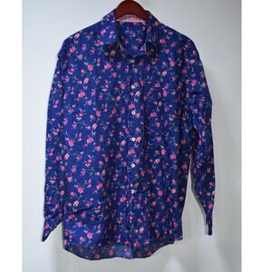 Alan Flusser Navy Floral Button Down Shirt Mens Large